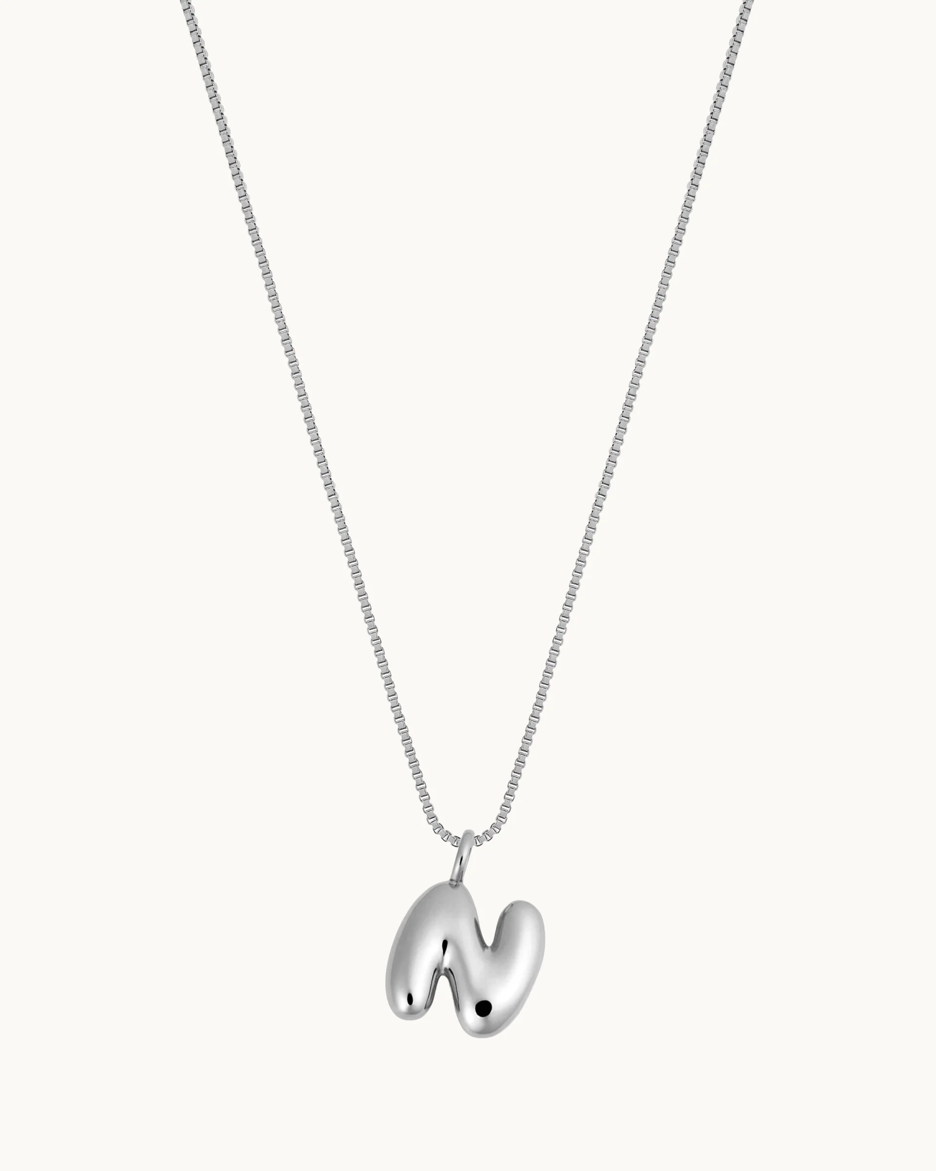 Aqua Bubble Initial 'N' Necklace in Silver