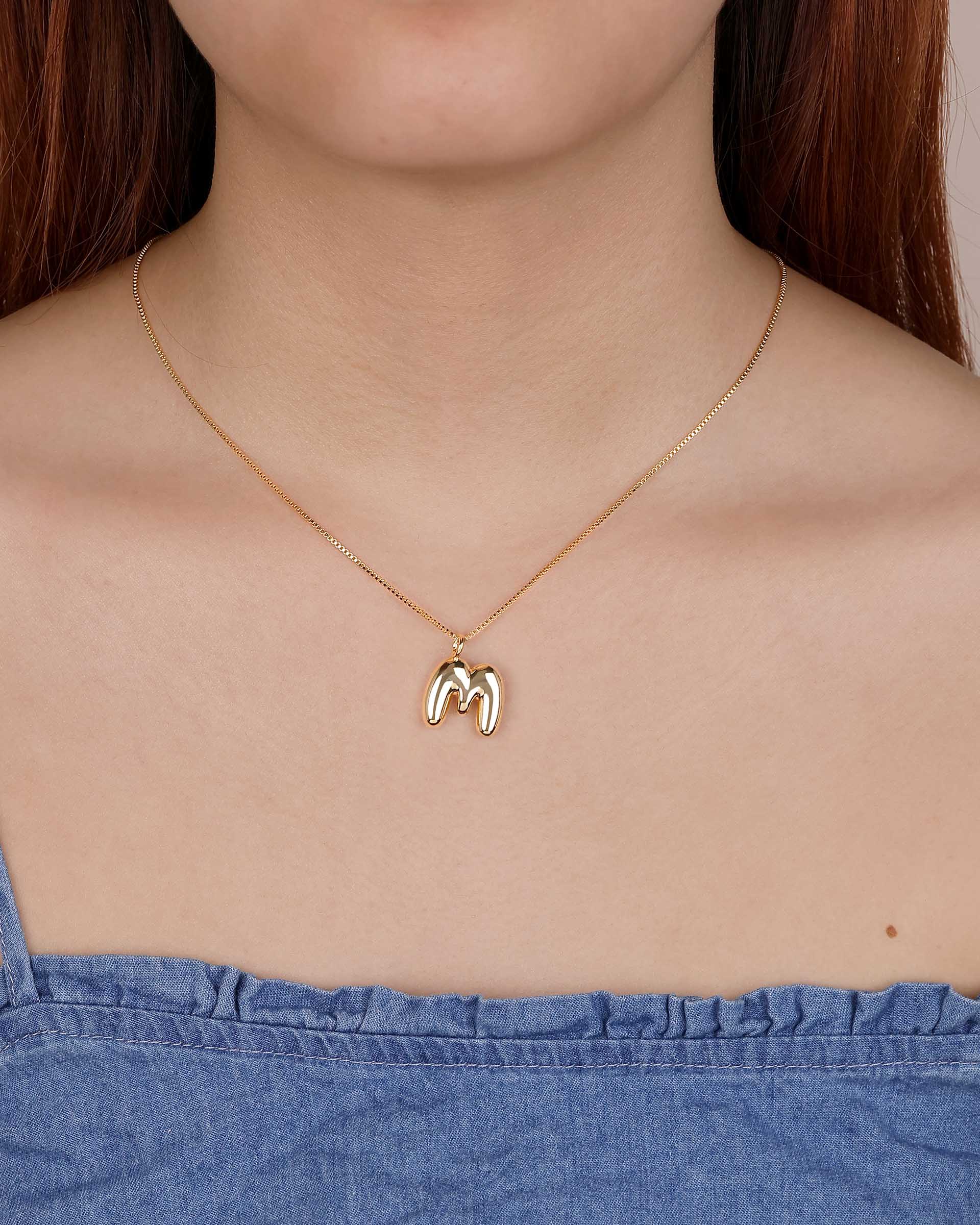 Bubble Initial 'M' Necklace in Gold - Image 2