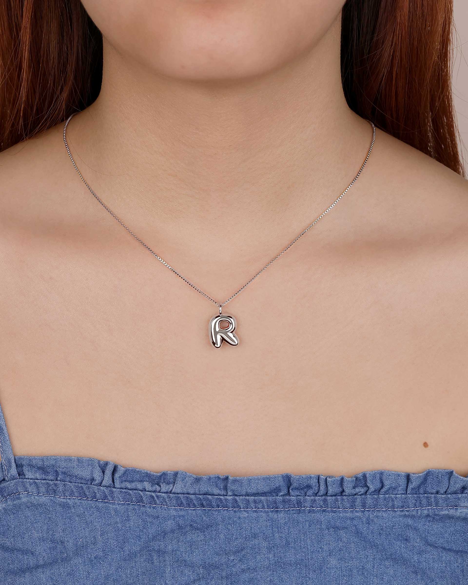 Bubble Initial 'R' Necklace in Silver - Image 2