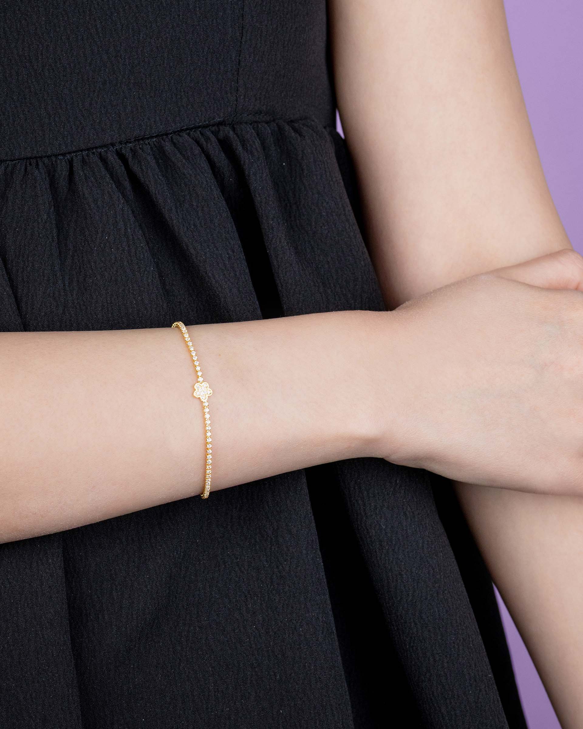 Cacie Floral Tennis Bracelet in Gold - Image 2
