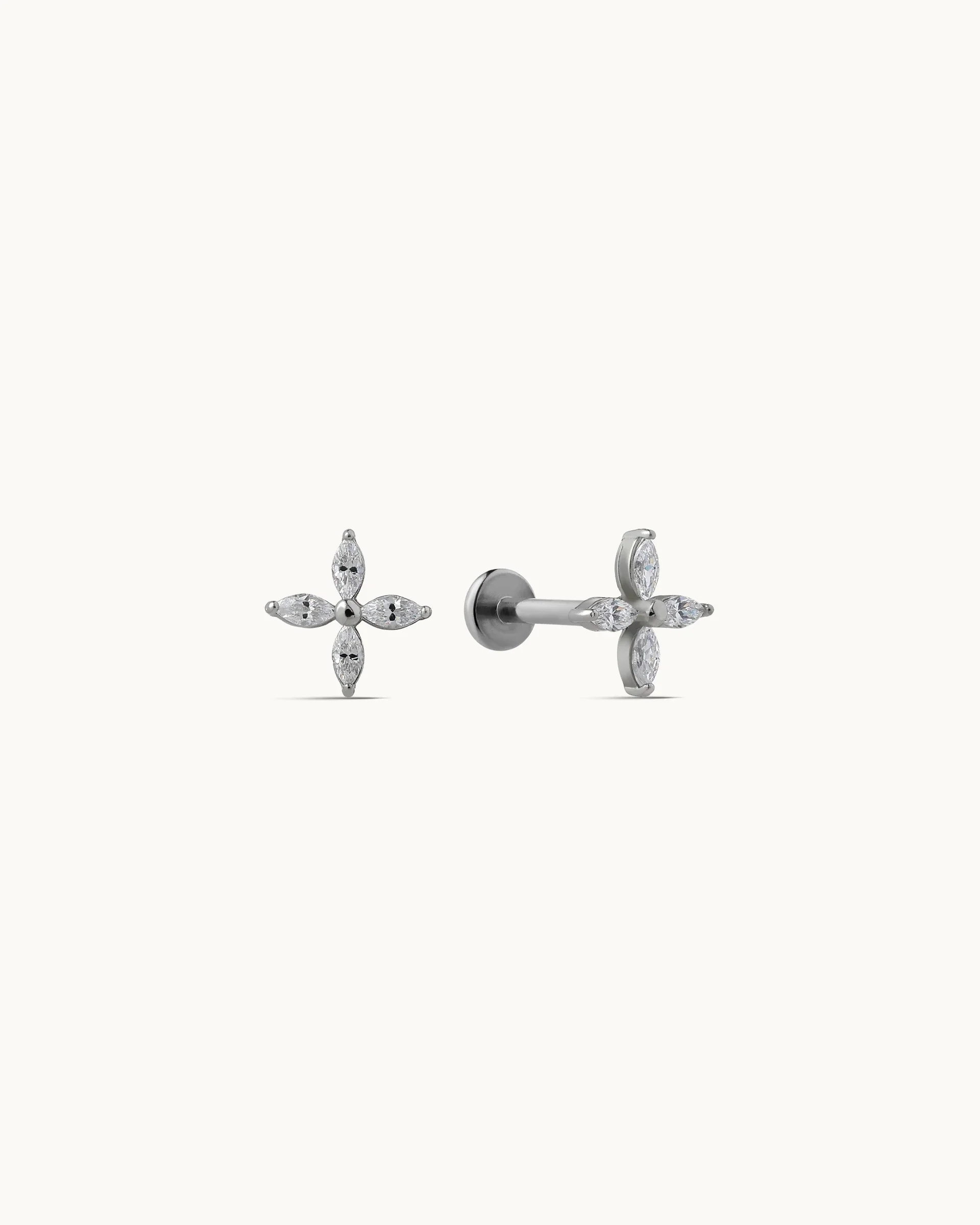 Gale Floral Flatback Earrings in Silver