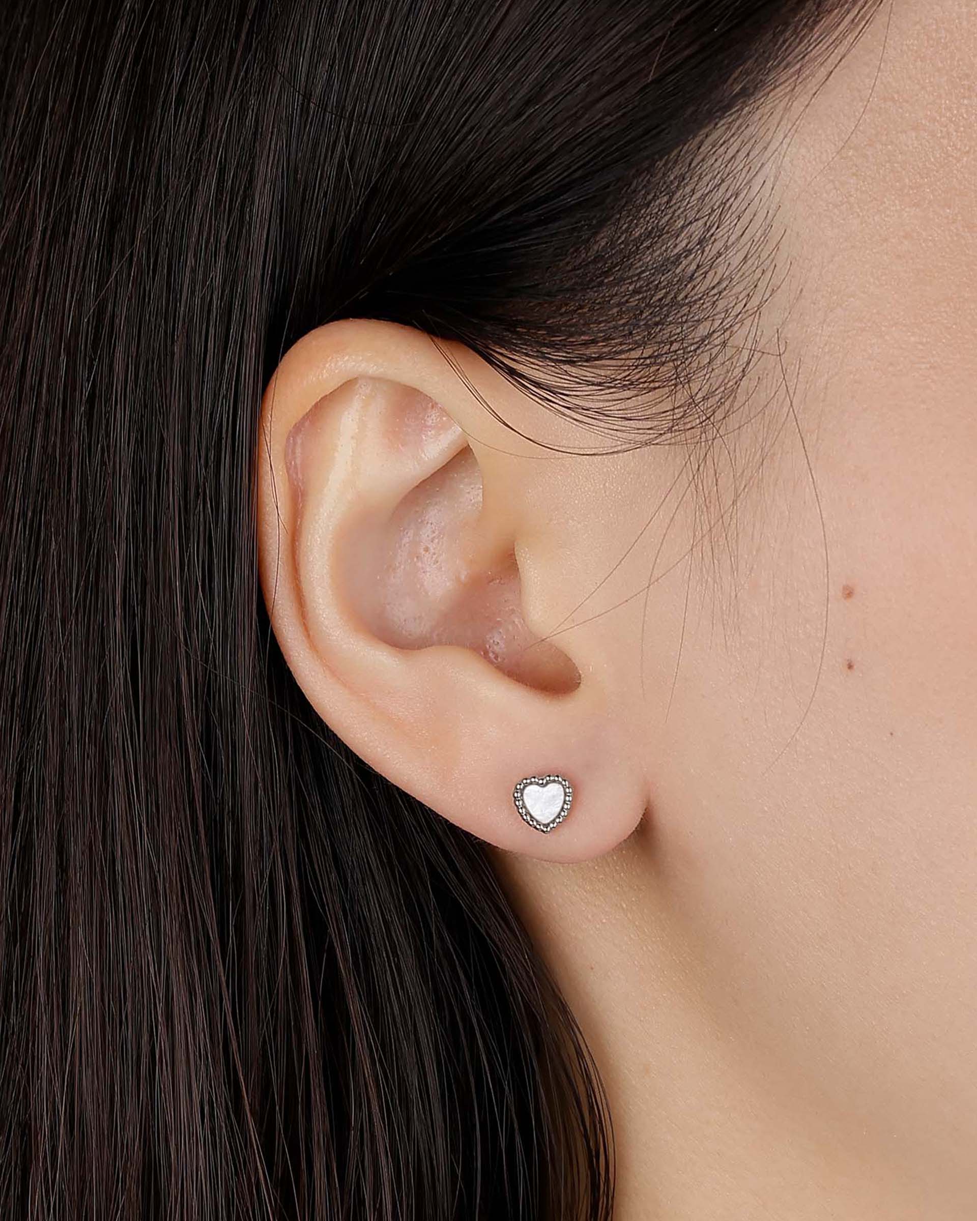 Lynne Heart Stud Earrings in Silver - Image 3