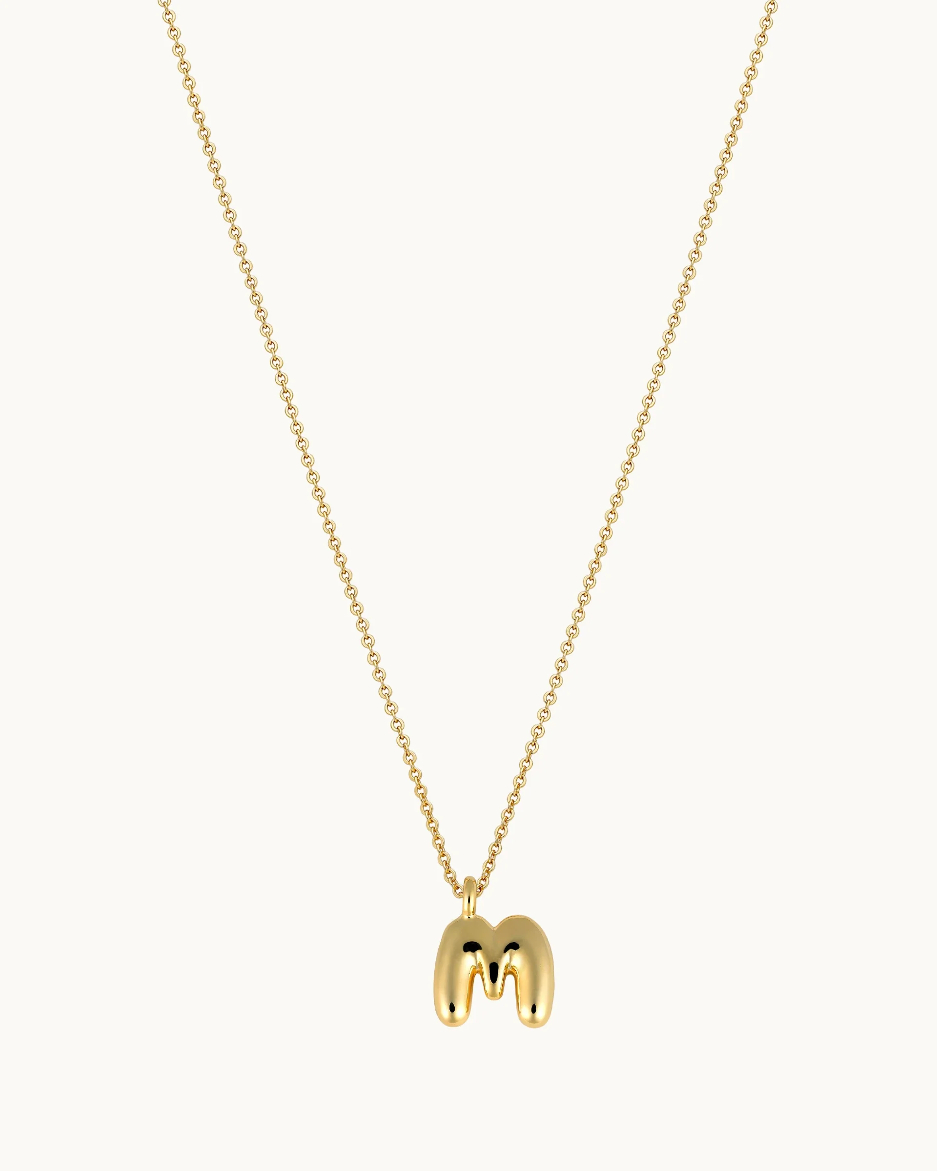 Mini Bubble Initial 'M' Necklace in Gold