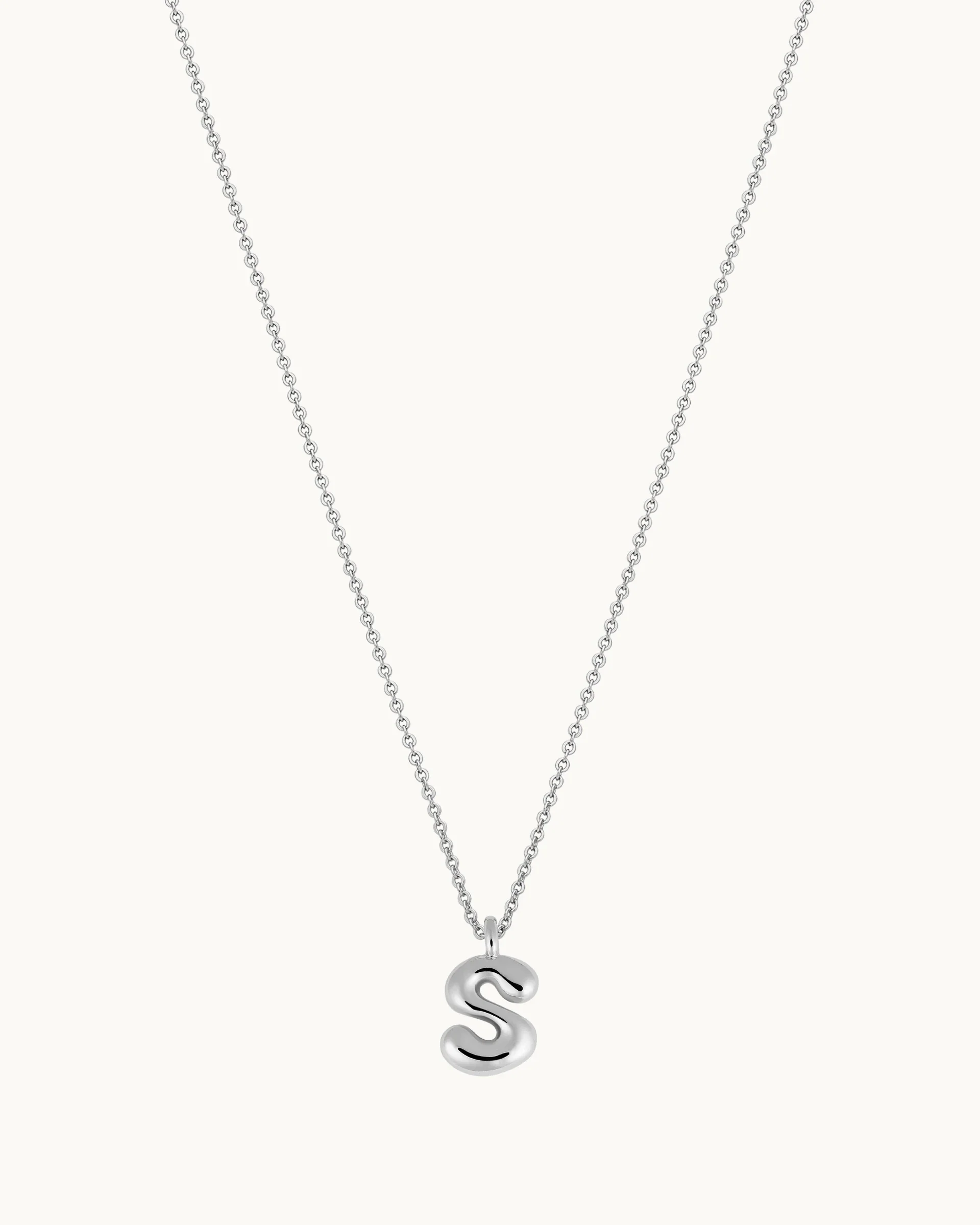 Mini Bubble Initial 'S' Necklace in Silver