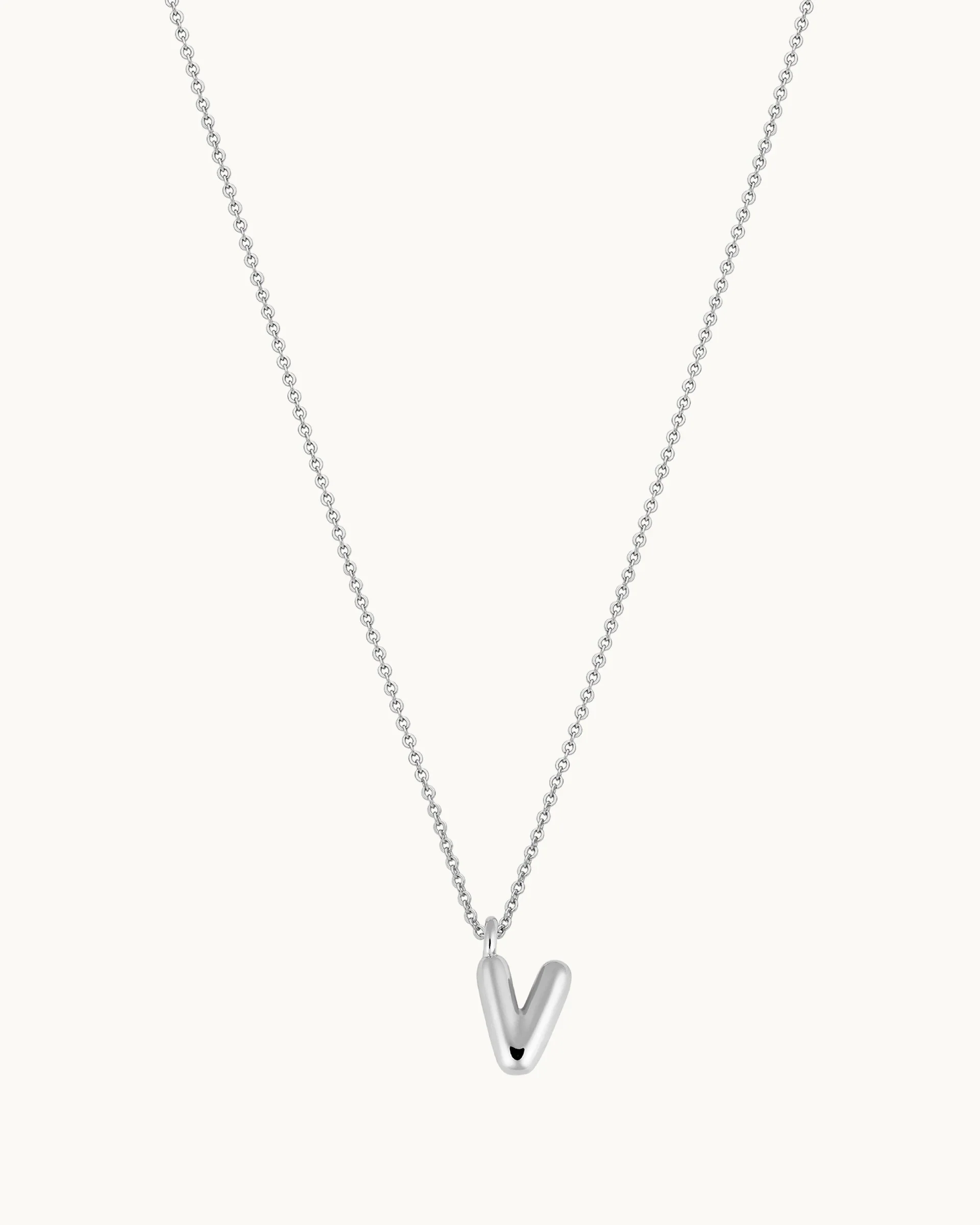 Mini Bubble Initial 'V' Necklace in Silver
