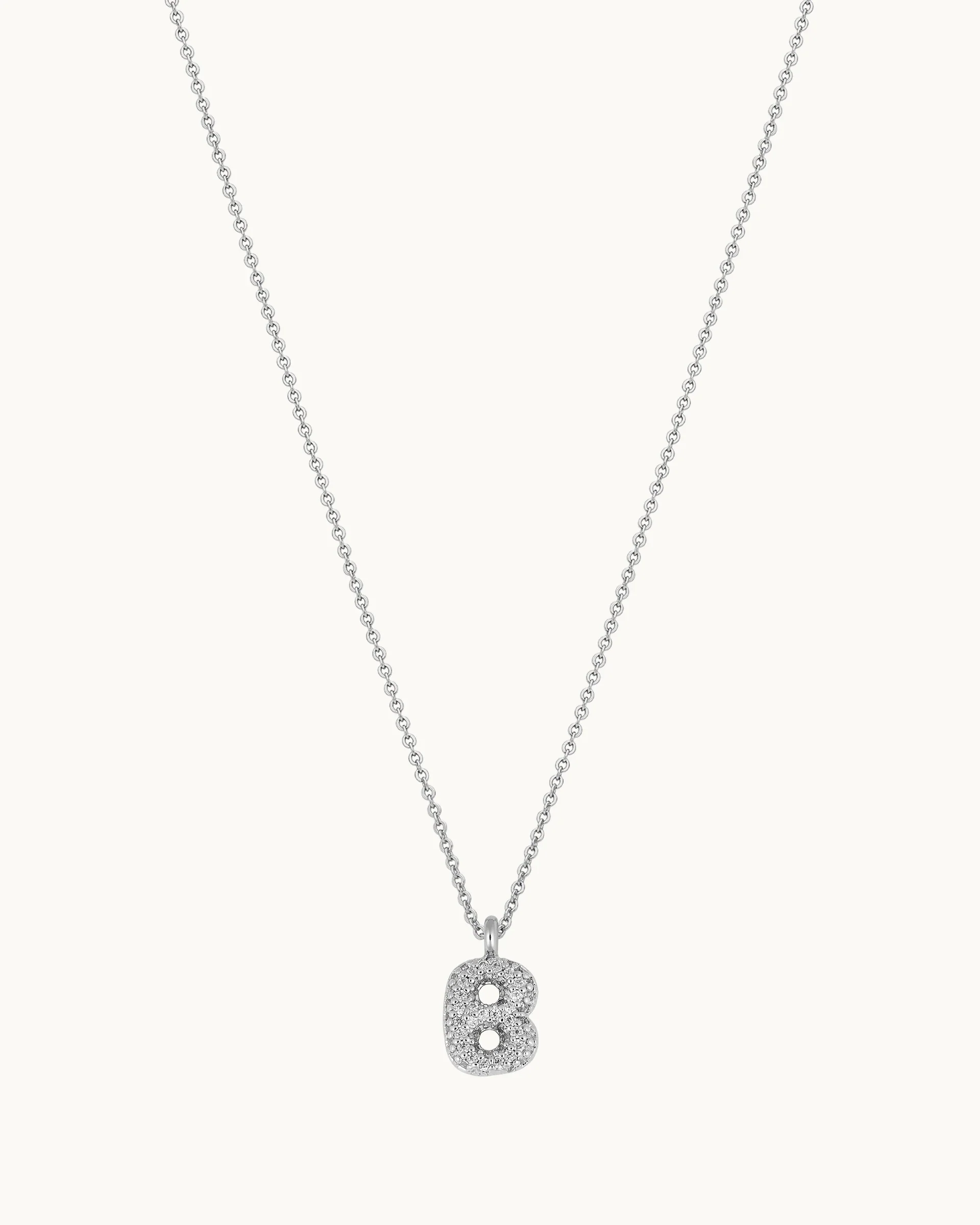 Mini Pavé Bubble Initial 'B' Necklace in Silver
