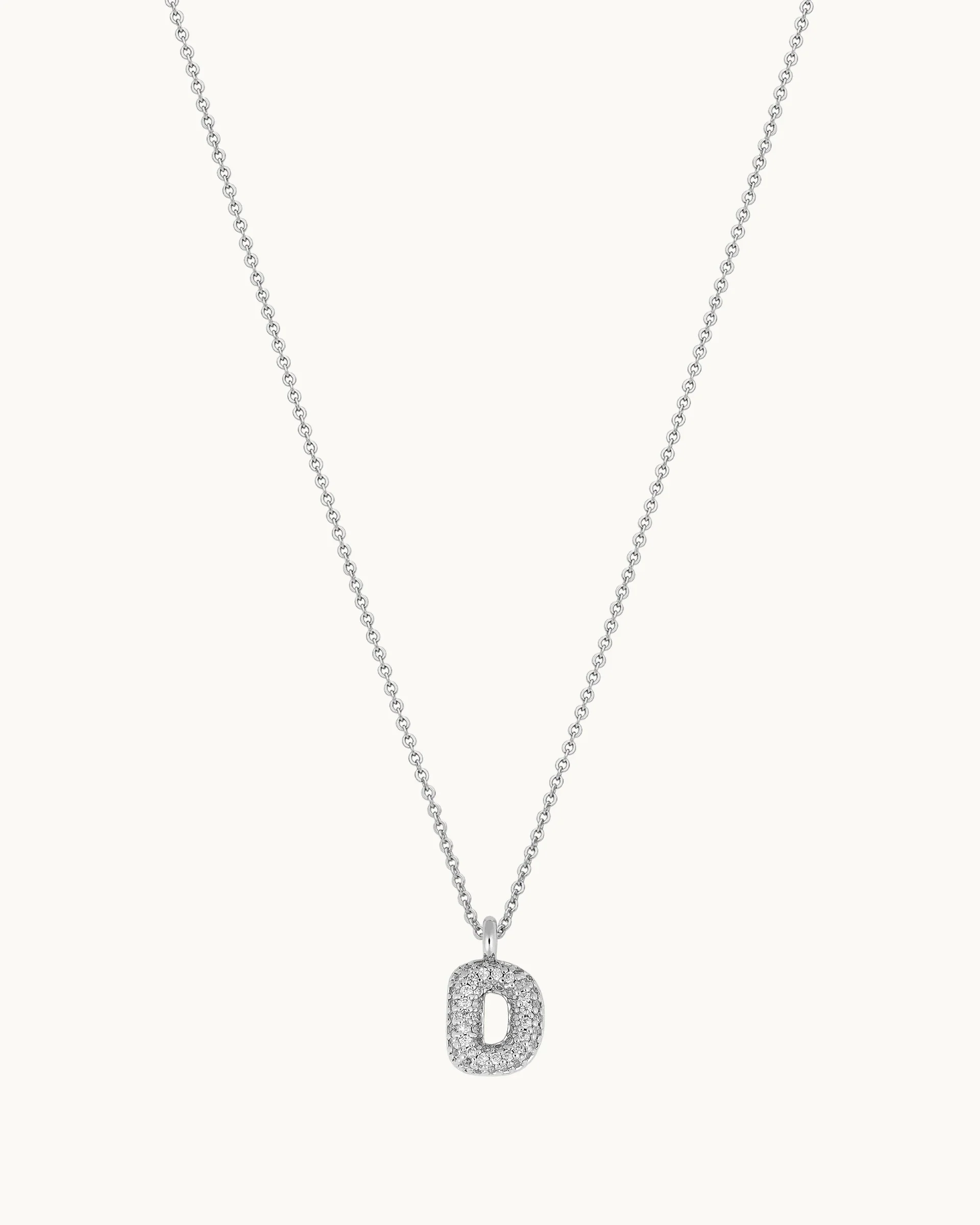Mini Pavé Bubble Initial 'D' Necklace in Silver