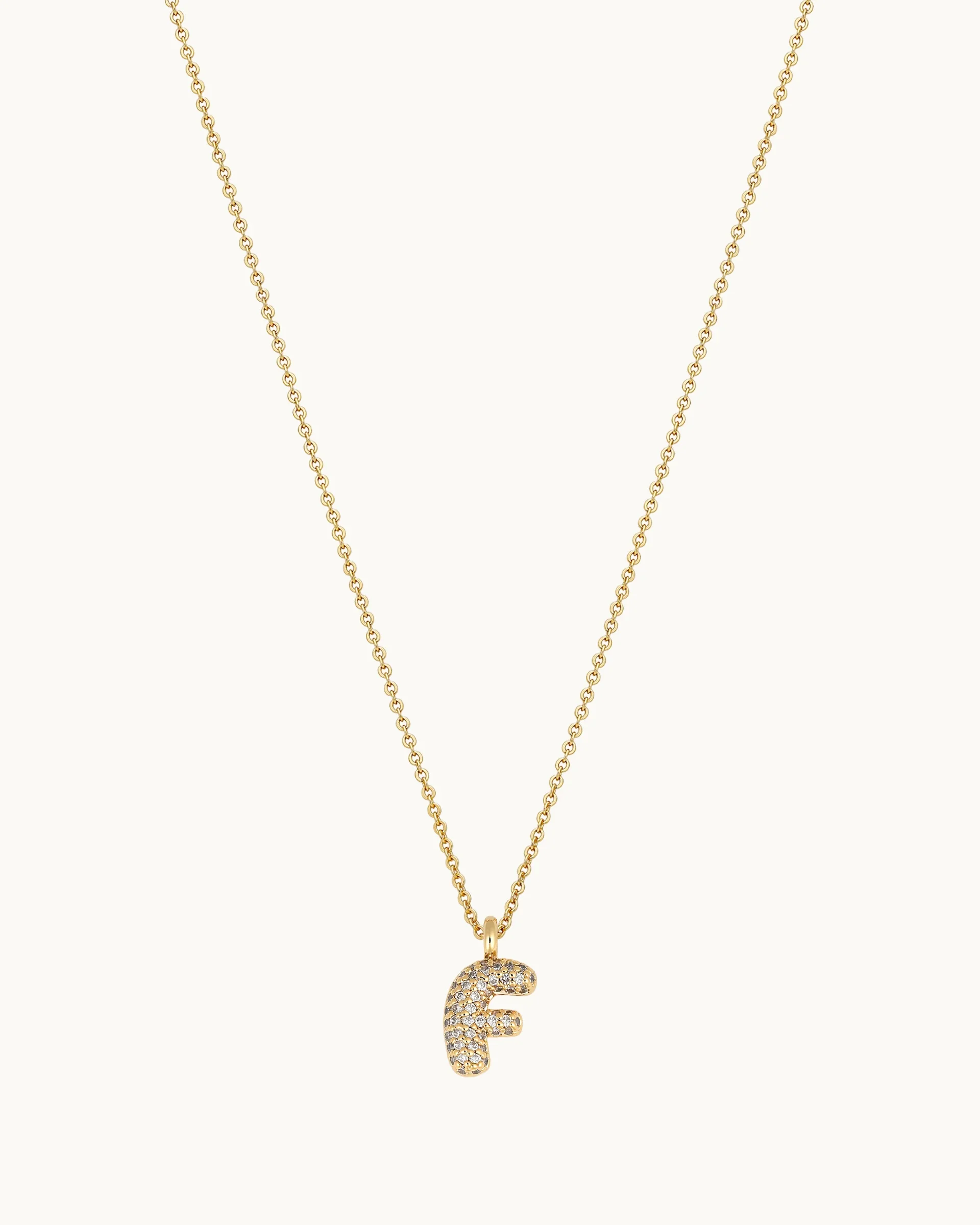 Mini Pavé Bubble Initial 'F' Necklace in Gold