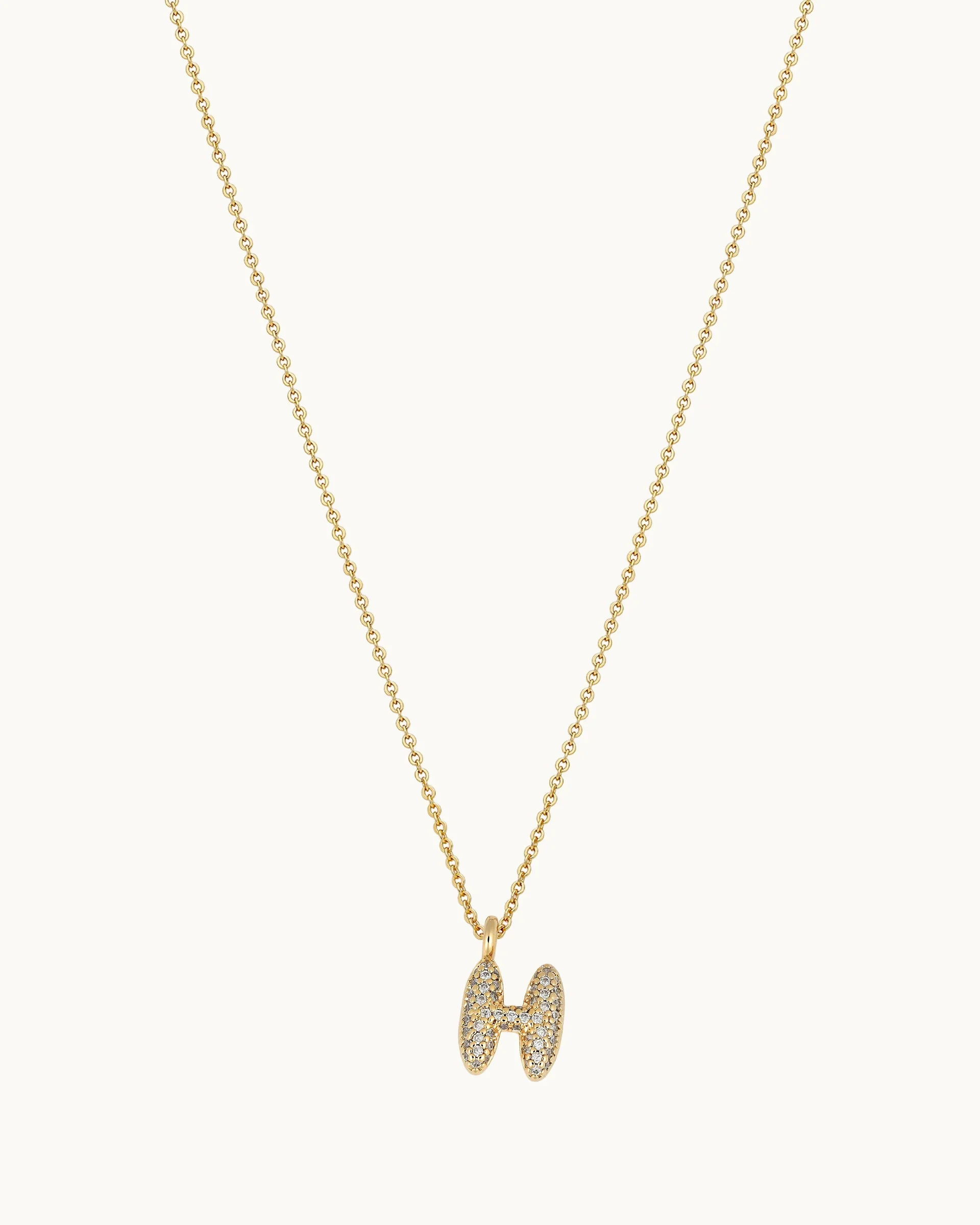 Mini Pavé Bubble Initial 'H' Necklace in Gold