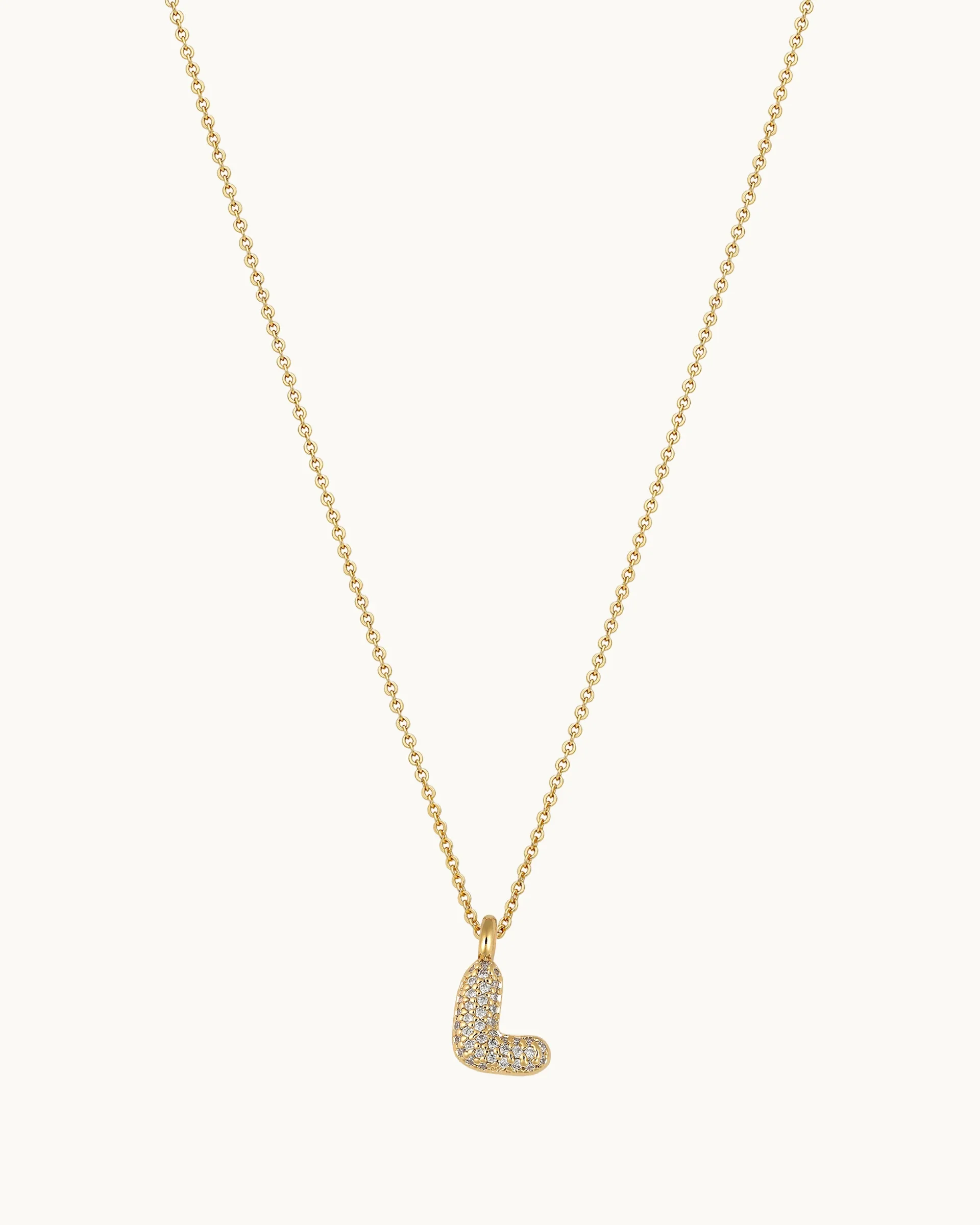 Mini Pavé Bubble Initial 'L' Necklace in Gold