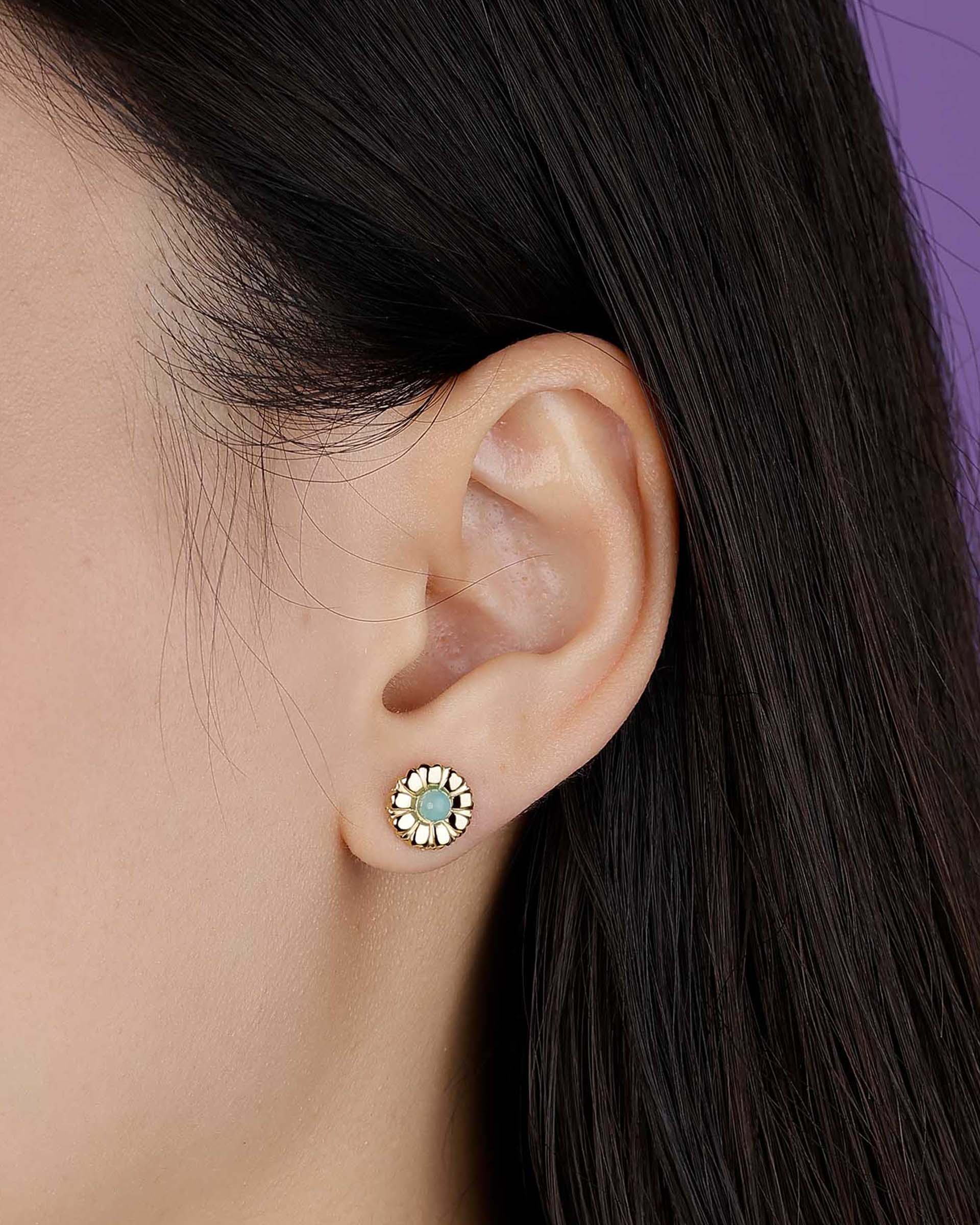 Reyna Daisy Stud Earrings in Gold - Green - Image 2