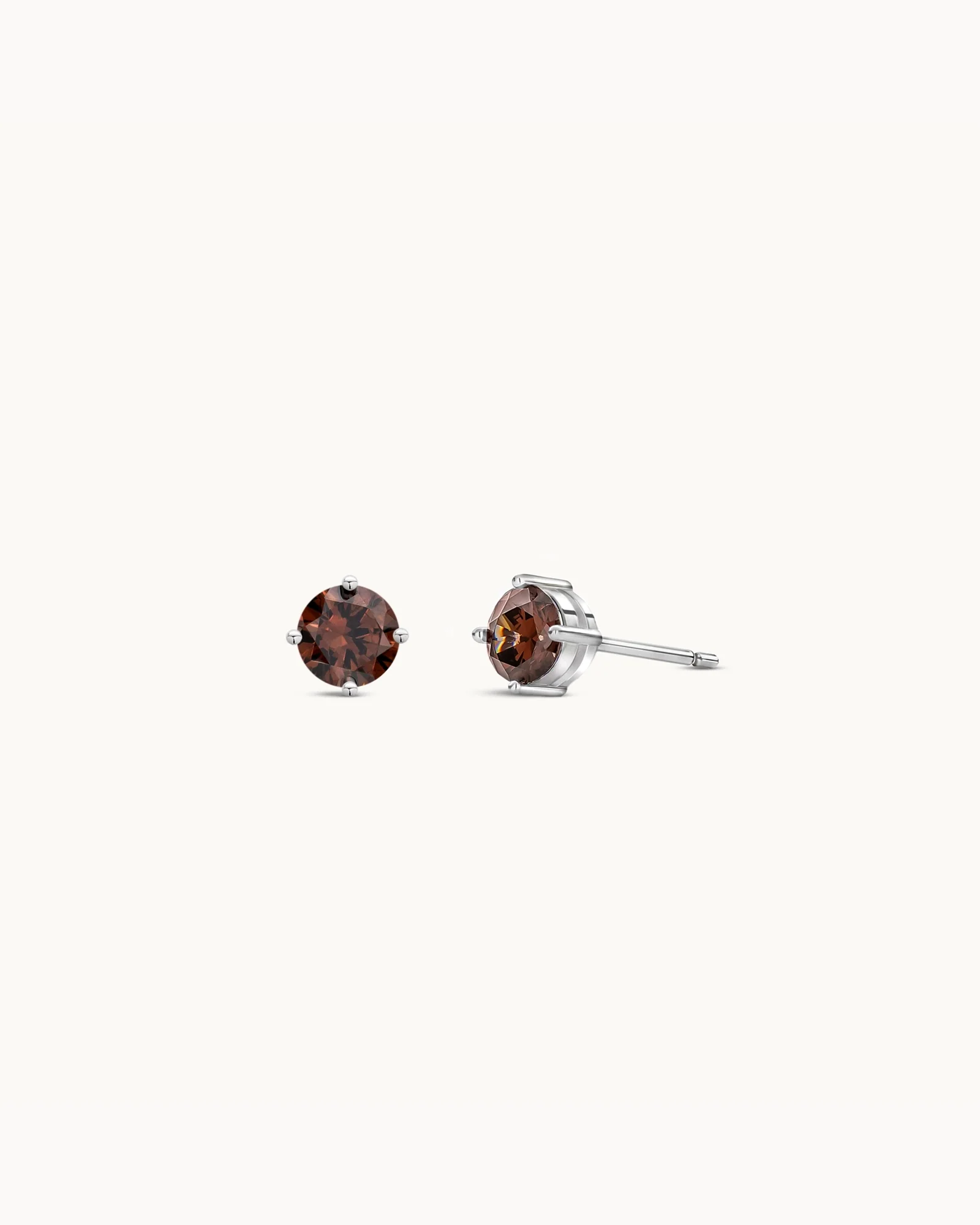 Solitaire Birthstone Earrings in Silver - Chocolate