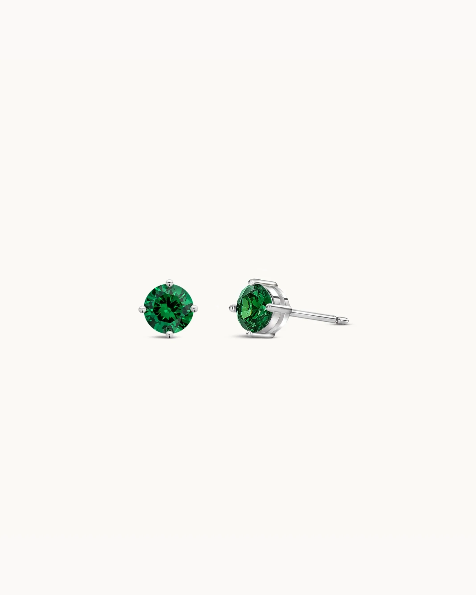 Solitaire Birthstone Earrings in Silver - Emerald