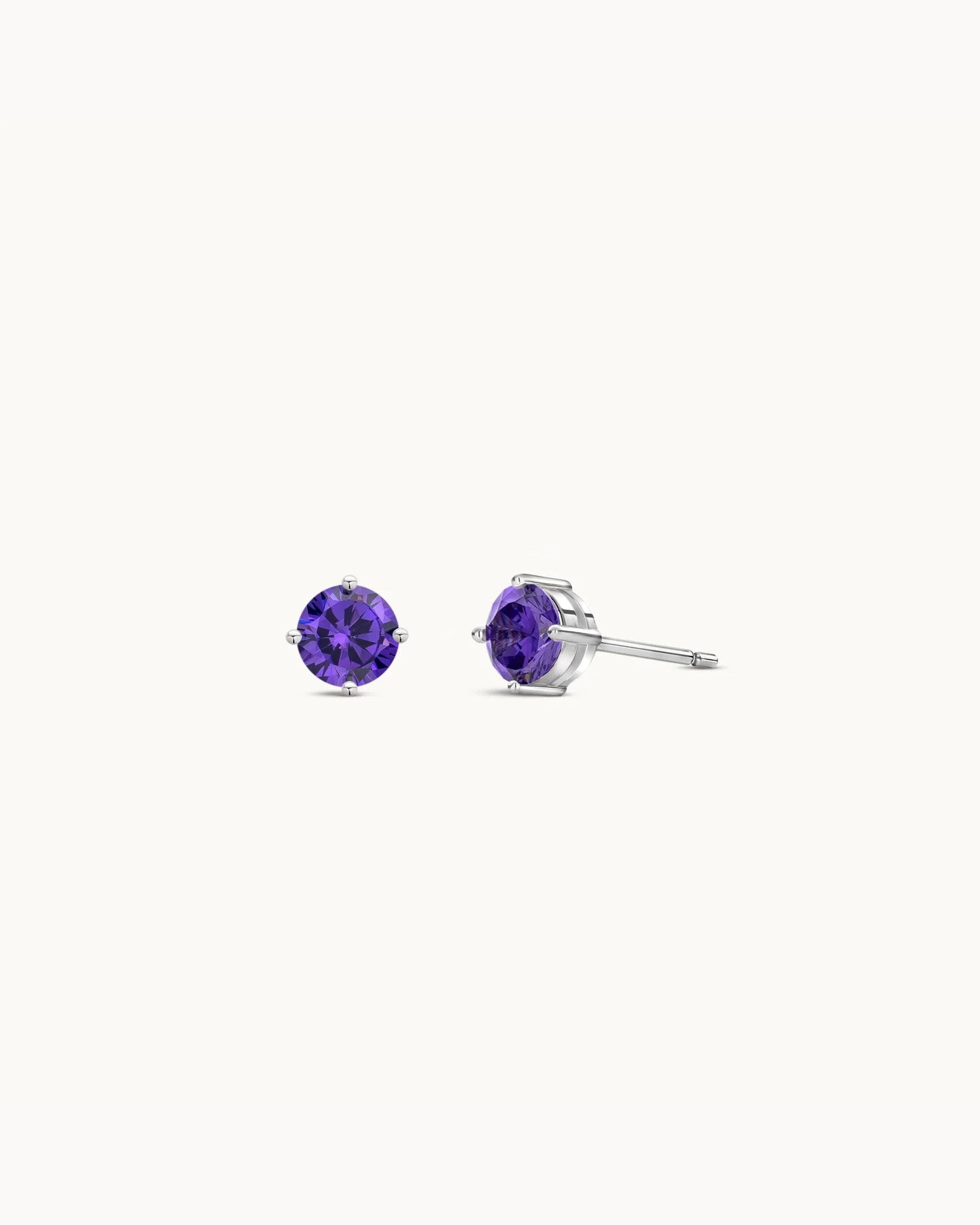 Solitaire Birthstone Earrings in Silver - Violet
