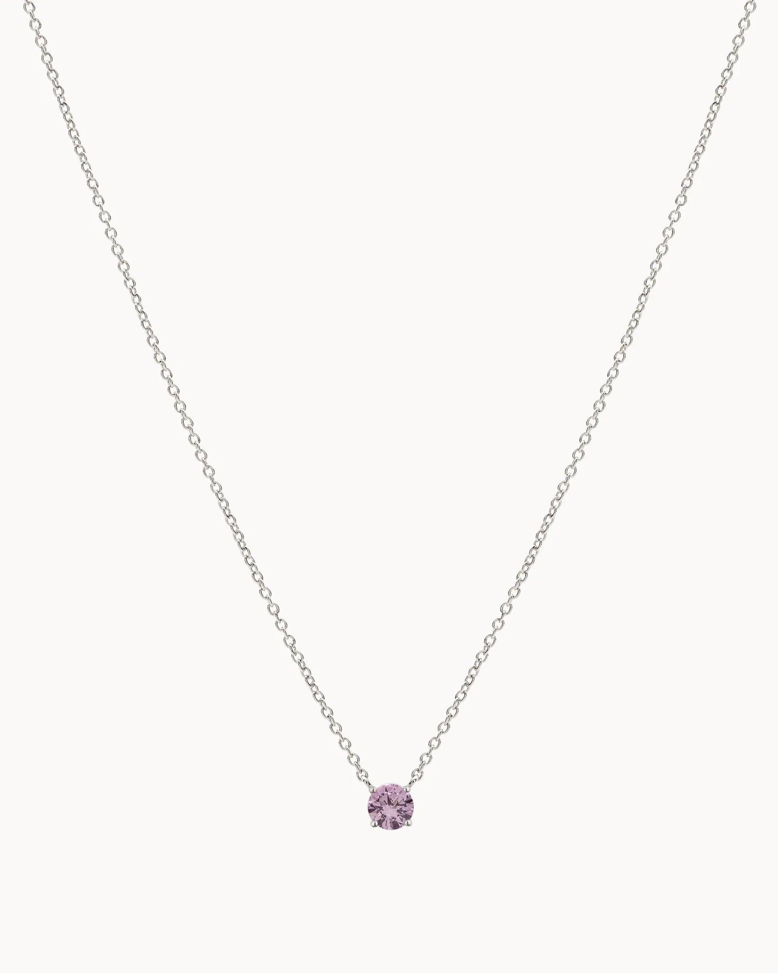 Solitaire Birthstone Necklace in Silver - Light Rose