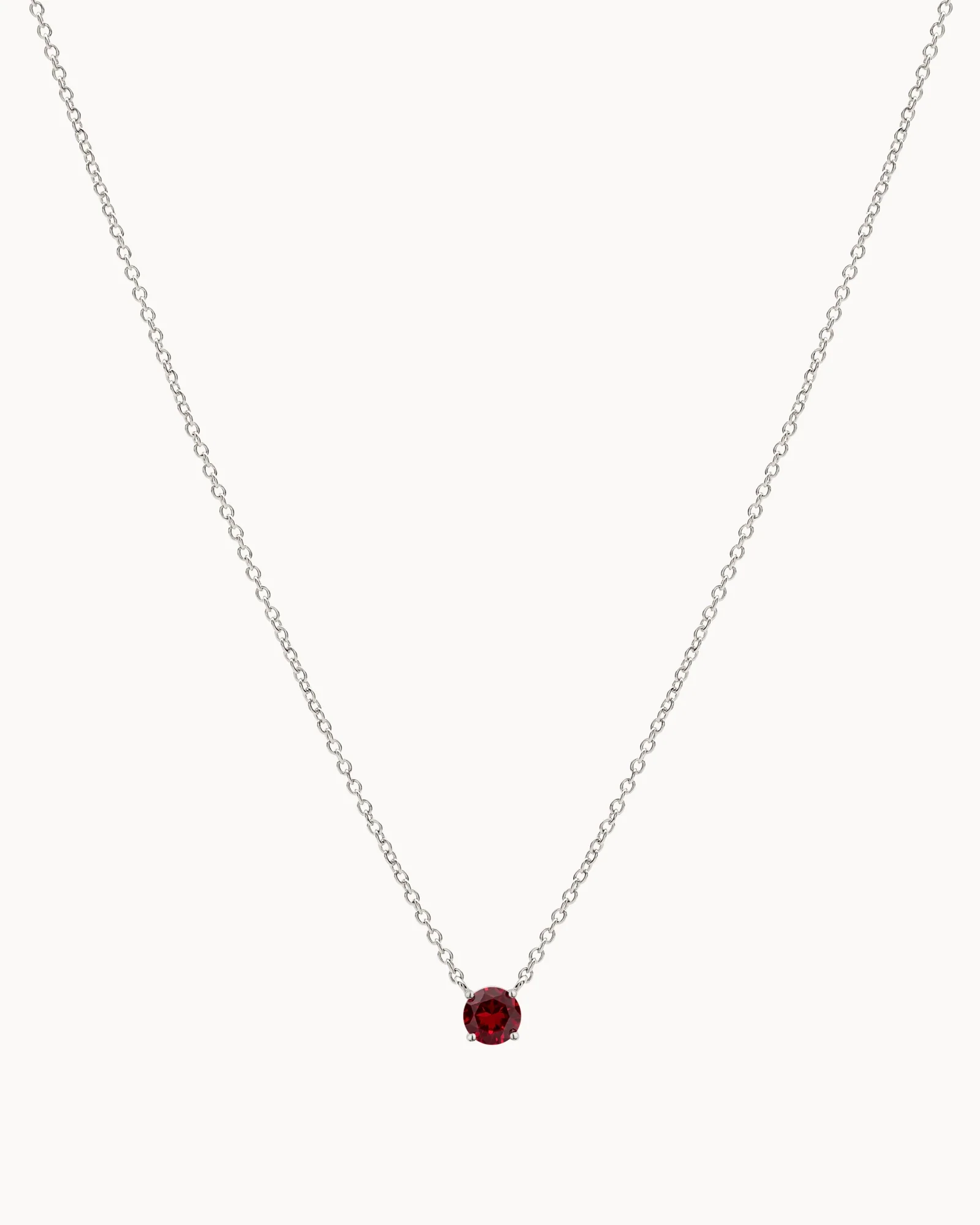 Solitaire Birthstone Necklace in Silver - Ruby